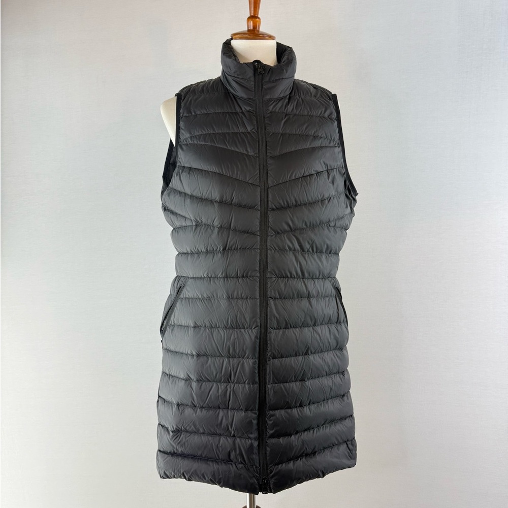 Lands' End Black Quilted Down Fill Long Puffer Vest